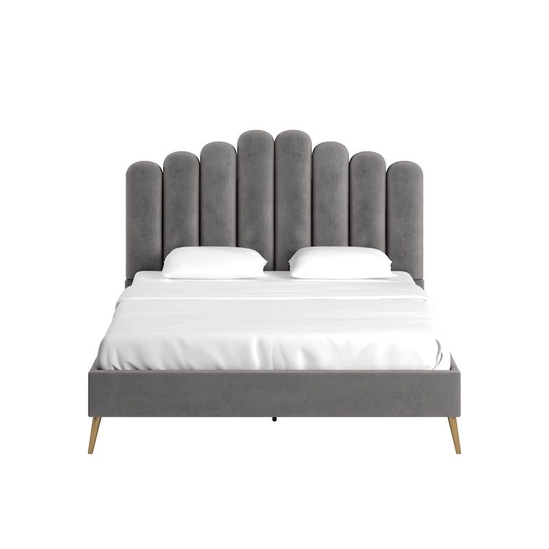 Art Deco Style Velvet Upholstered Platform Bed