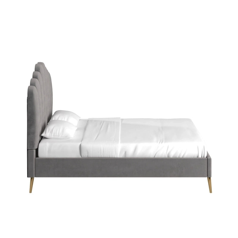 Art Deco Style Velvet Upholstered Platform Bed