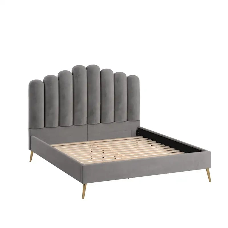 Art Deco Style Velvet Upholstered Platform Bed