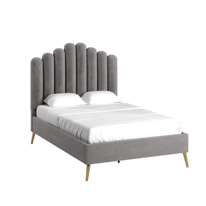 Art Deco Style Velvet Upholstered Platform Bed