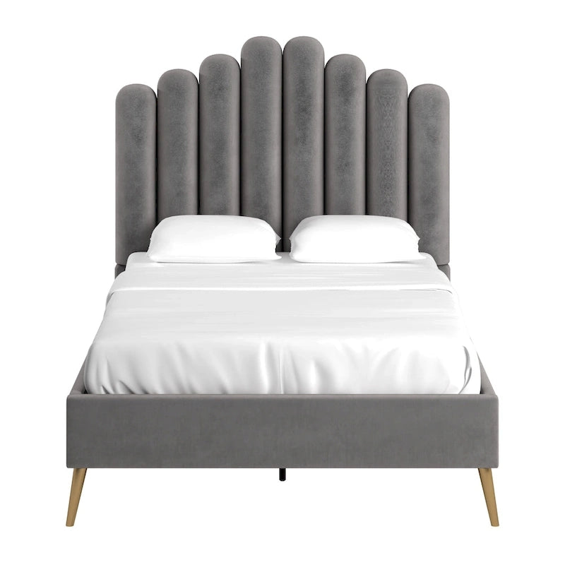 Art Deco Style Velvet Upholstered Platform Bed