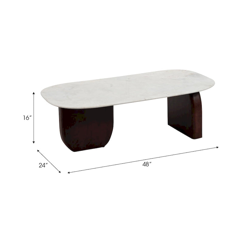 Sagebrook Home Modern Marble and Wood 16H Abstract Oval Coffee Table - 48 x 24 x 16