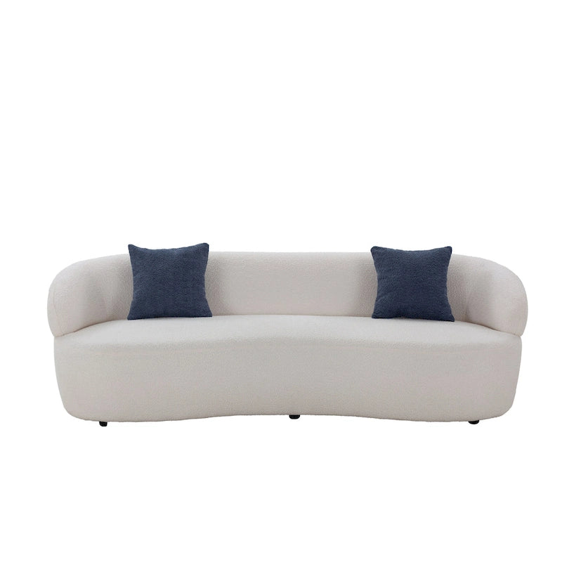 Beige Mid-Century Modern Curved Sofa - 35.00 x 86.00 x 27.00