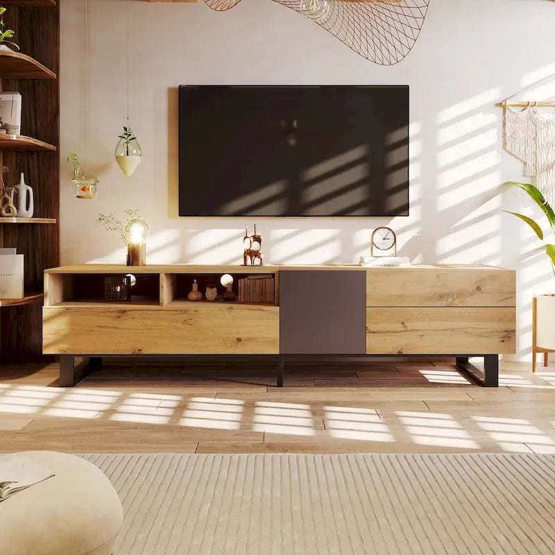 Modern TV Stand for 80 TV with Double Storage Space