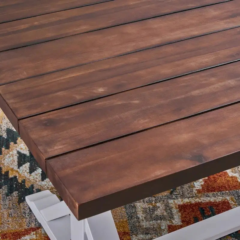 Cassia Farmhouse Traditional Table Acacia Wood with Legs by Christopher Knight Home - dark brown + white