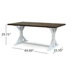 Cassia Farmhouse Traditional Table Acacia Wood with Legs by Christopher Knight Home - dark brown + white