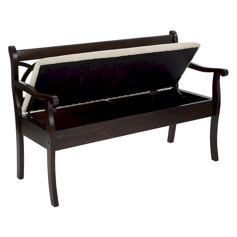 OS Home and Office Furniture Coventry Storage Bench in Antique Black Frame and Beige Seat Cushion K/D