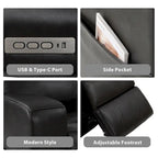 Genuine Leather Power Reclining 4-Seat Sofa For Living Room with Console, USB Port, Adjustable Headrest