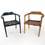 Erline Teak Wood Weaved Leather Seat Accent Chair Armchair