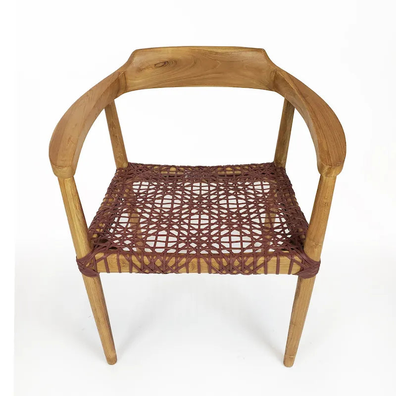 Erline Teak Wood Weaved Leather Seat Accent Chair Armchair