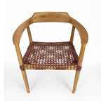 Erline Teak Wood Weaved Leather Seat Accent Chair Armchair
