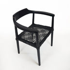 Erline Teak Wood Weaved Leather Seat Accent Chair Armchair