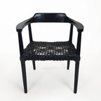 Erline Teak Wood Weaved Leather Seat Accent Chair Armchair