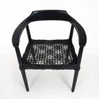 Erline Teak Wood Weaved Leather Seat Accent Chair Armchair