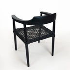 Erline Teak Wood Weaved Leather Seat Accent Chair Armchair
