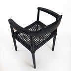 Erline Teak Wood Weaved Leather Seat Accent Chair Armchair