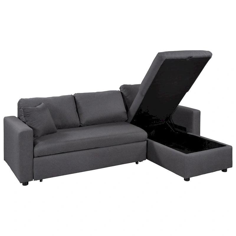 Merax Upholstery Sleeper Sectional Sofa with Storage Space, 2 Tossing Cushions