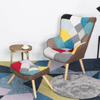 Accent Chair with Ottoman, Living Room Chair and Ottoman Set, Comfy Side Armchair for Bedroom, Creative Splicing Cloth Surface