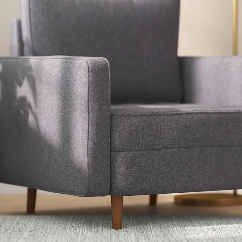Compact Upholstered Tufted Chair with Wooden Legs