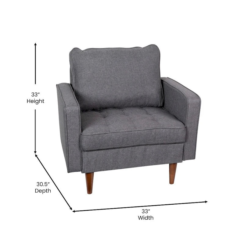 Compact Upholstered Tufted Chair with Wooden Legs