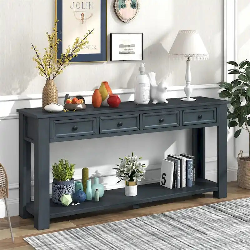 Merax Rustic Console Table with Storage Drawers and Bottom Shelf