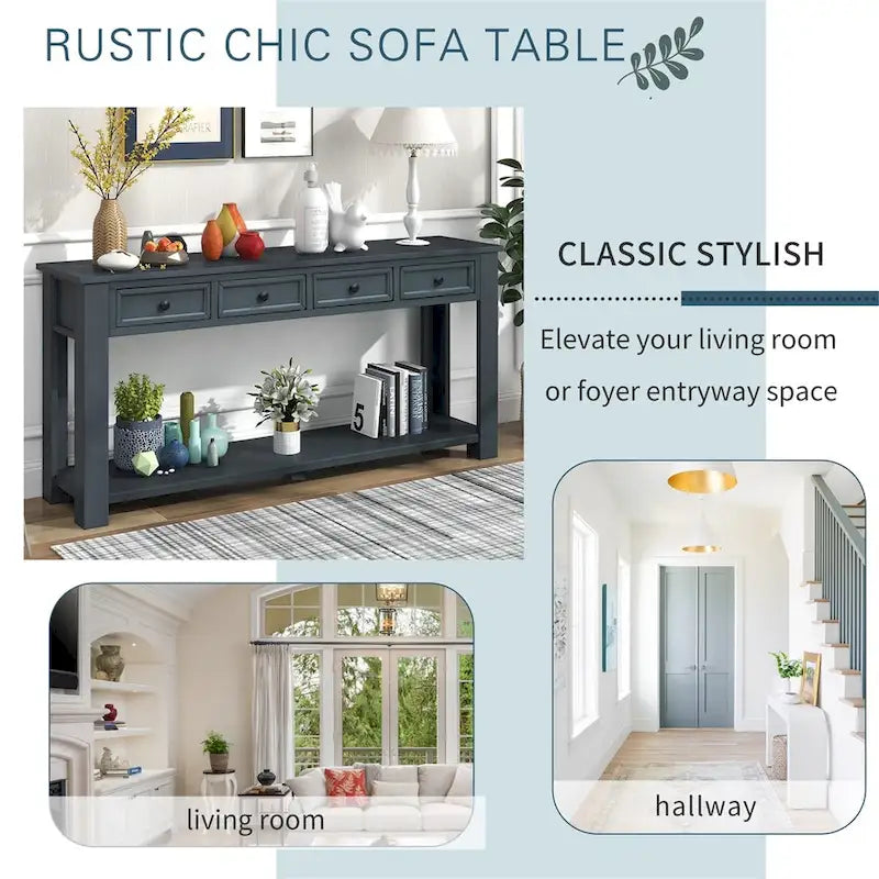 Merax Rustic Console Table with Storage Drawers and Bottom Shelf