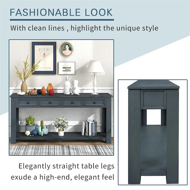 Merax Rustic Console Table with Storage Drawers and Bottom Shelf