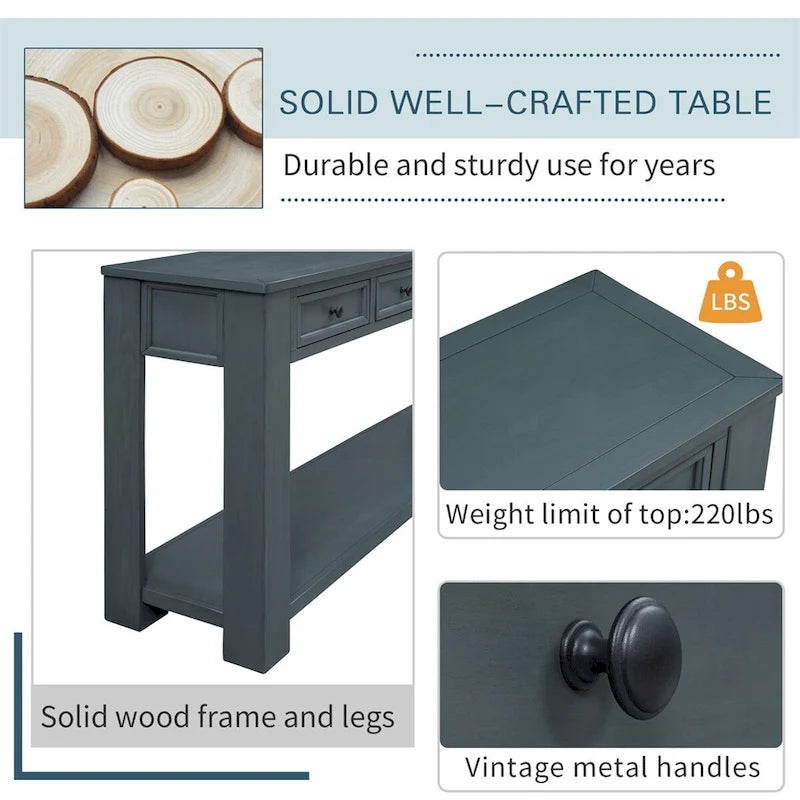 Merax Rustic Console Table with Storage Drawers and Bottom Shelf