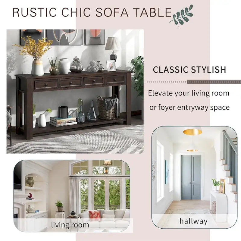 Merax Rustic Console Table with Storage Drawers and Bottom Shelf