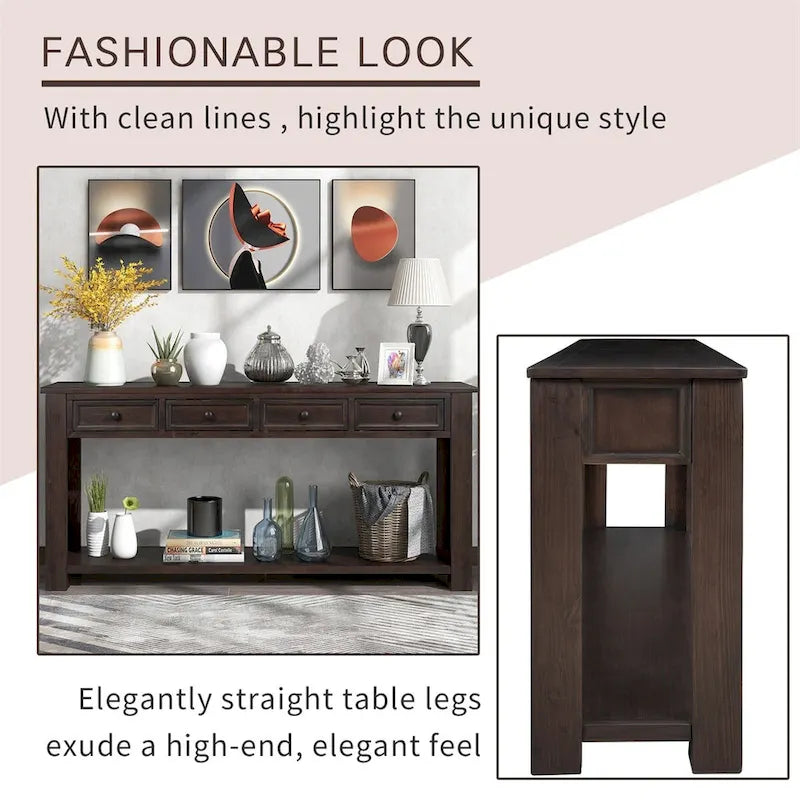 Merax Rustic Console Table with Storage Drawers and Bottom Shelf