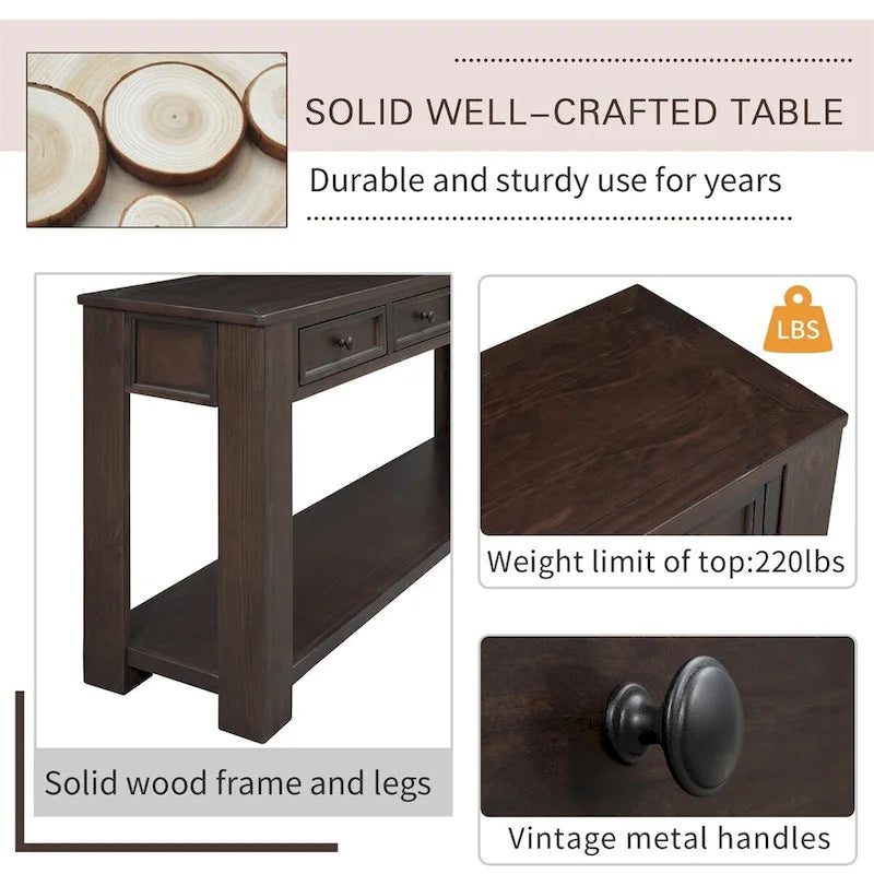 Merax Rustic Console Table with Storage Drawers and Bottom Shelf