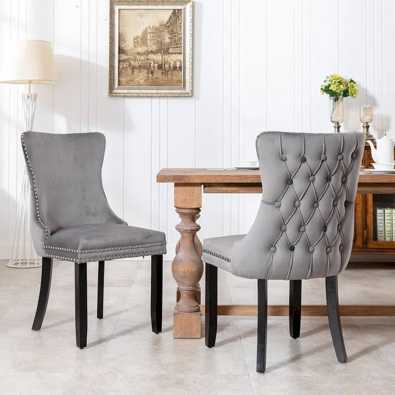 Wing-Back Dining Chair with Backstitching Nailhead Trim