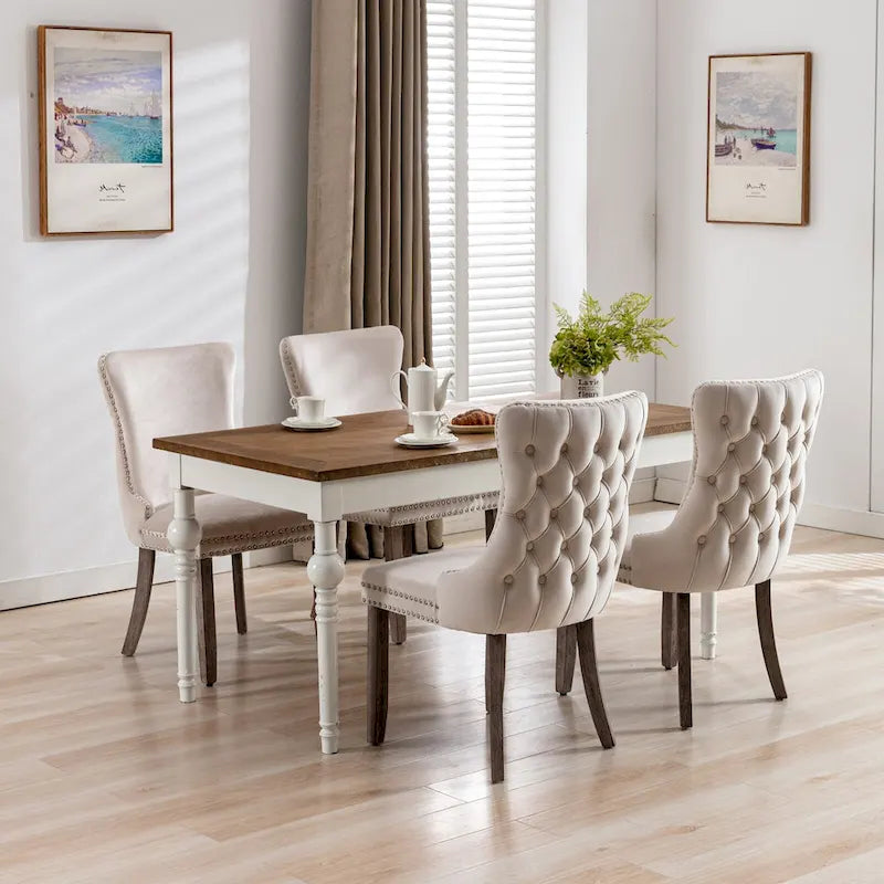 Wing-Back Dining Chair with Backstitching Nailhead Trim