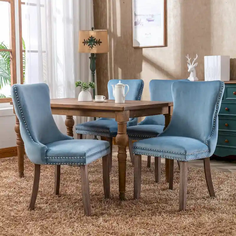 Wing-Back Dining Chair with Backstitching Nailhead Trim