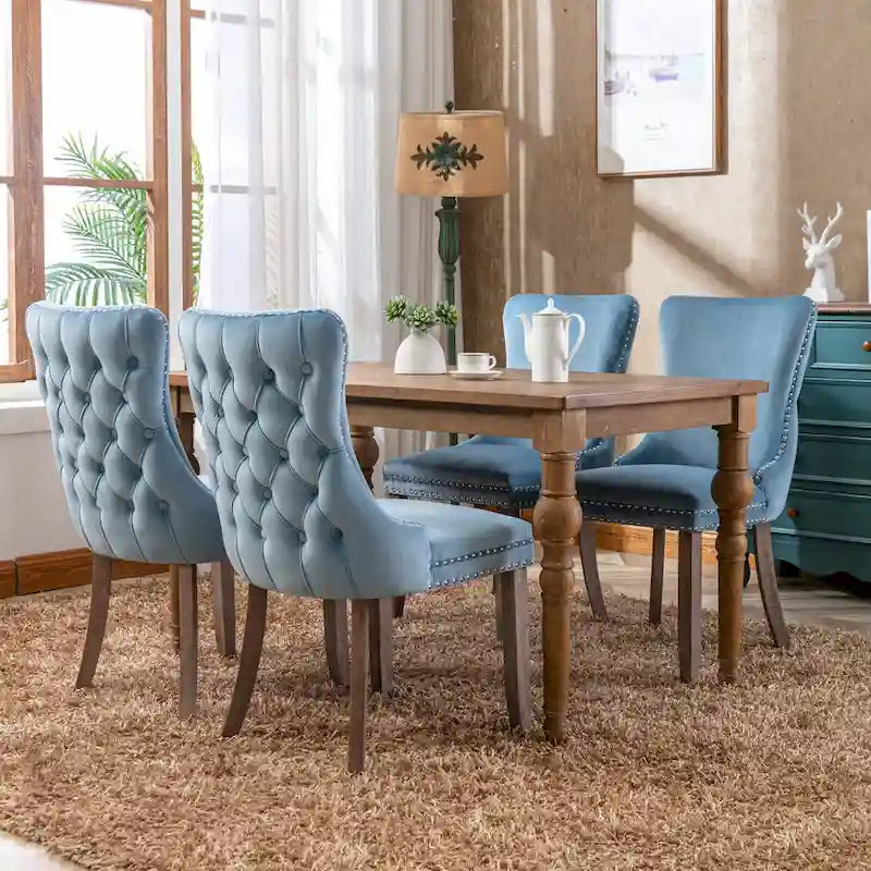 Wing-Back Dining Chair with Backstitching Nailhead Trim