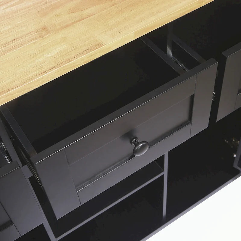Kitchen Cart with 5 Wheels with Storage Cabinet and 3 Drawers