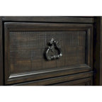 Roundhill Furniture Farson Distressed Dark Walnut Finish Wood Panel Bed, Dresser, Mirror, Two Nightstands