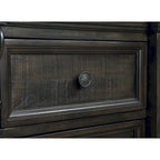 Roundhill Furniture Farson Distressed Dark Walnut Finish Wood Panel Bed, Dresser, Mirror, Two Nightstands