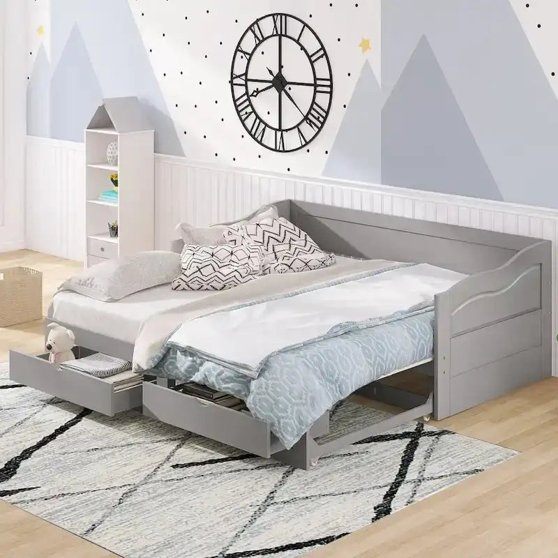 Wooden Daybed with Trundle Bed