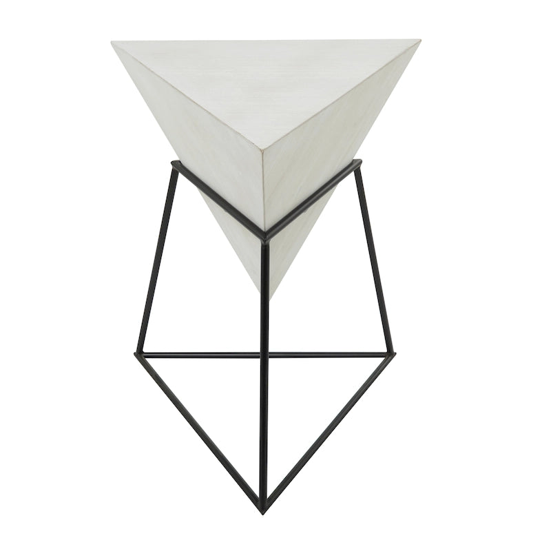 Wood Geometric Inverted Pyramid Accent Table with Metal Stand - Black or White - Roche River Decor