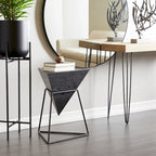Wood Geometric Inverted Pyramid Accent Table with Metal Stand - Black or White - Roche River Decor