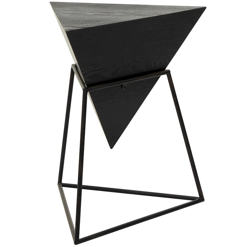 Wood Geometric Inverted Pyramid Accent Table with Metal Stand - Black or White - Roche River Decor