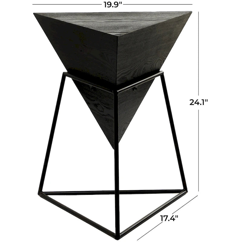 Wood Geometric Inverted Pyramid Accent Table with Metal Stand - Black or White - Roche River Decor
