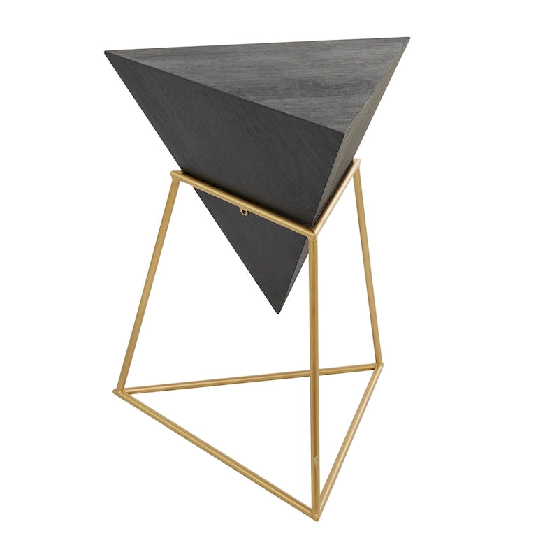 Wood Geometric Inverted Pyramid Accent Table with Metal Stand - Black or White - Roche River Decor