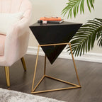 Wood Geometric Inverted Pyramid Accent Table with Metal Stand - Black or White - Roche River Decor
