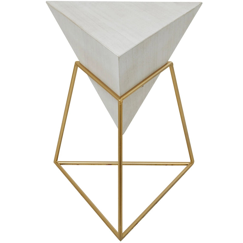 Wood Geometric Inverted Pyramid Accent Table with Metal Stand - Black or White - Roche River Decor