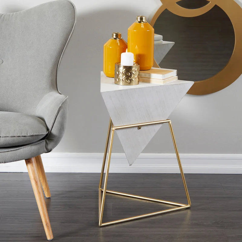 Wood Geometric Inverted Pyramid Accent Table with Metal Stand - Black or White - Roche River Decor