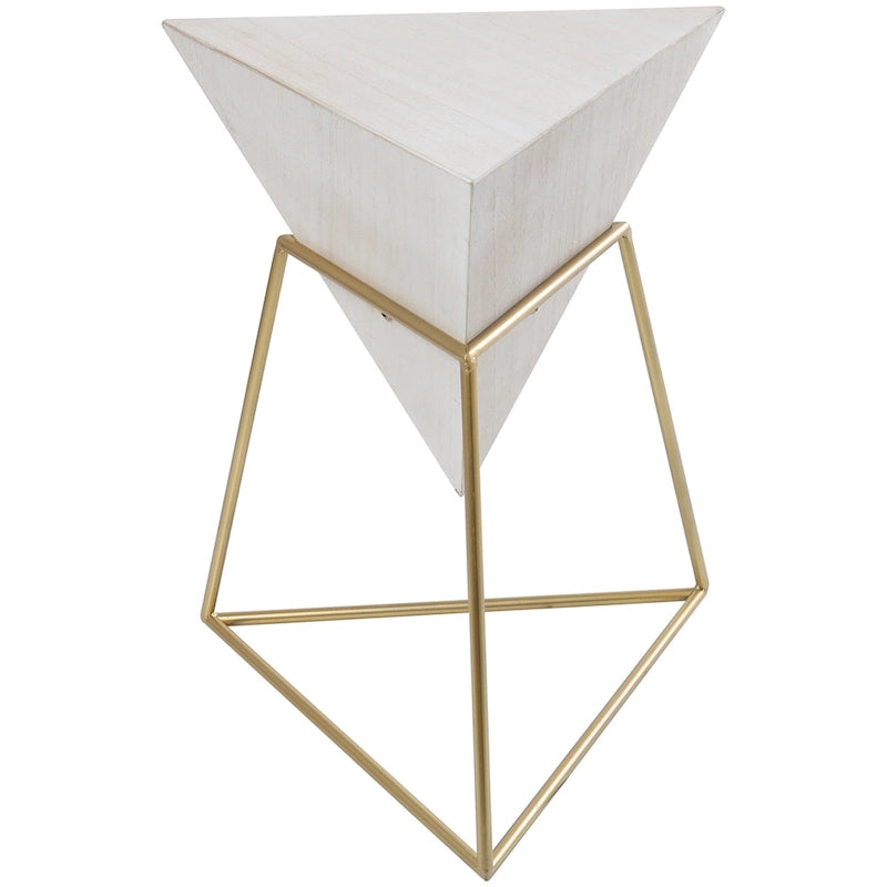 Wood Geometric Inverted Pyramid Accent Table with Metal Stand - Black or White - Roche River Decor