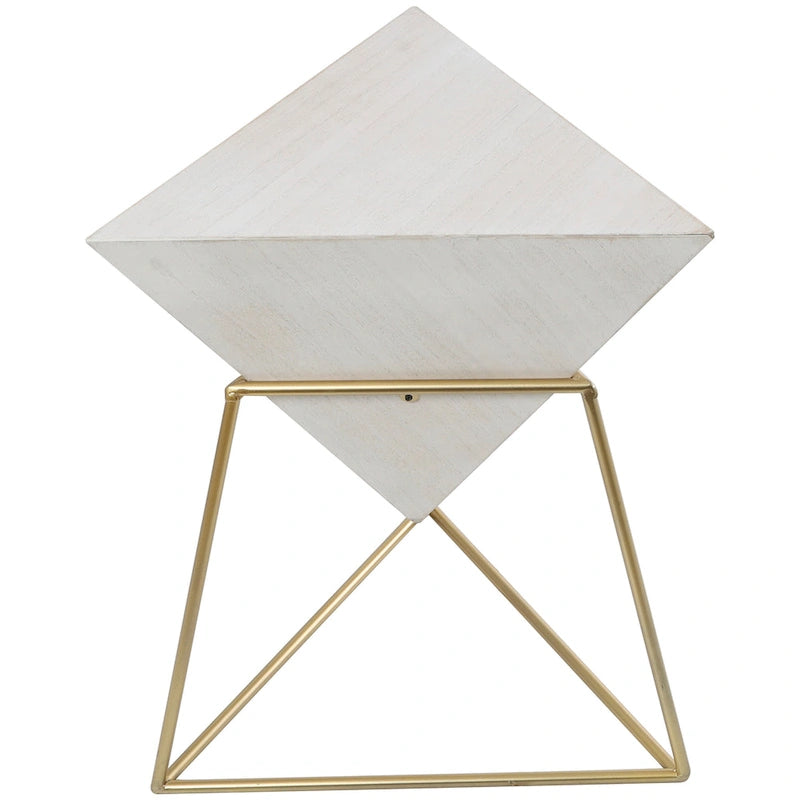Wood Geometric Inverted Pyramid Accent Table with Metal Stand - Black or White - Roche River Decor