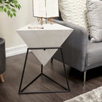 Wood Geometric Inverted Pyramid Accent Table with Metal Stand - Black or White - Roche River Decor